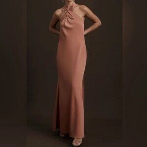 BHLDN Ruby Twist Halter Satin Gown in Sedona - Size 4, UNALTERED, USED